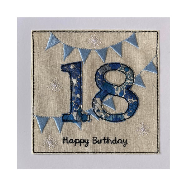 18th Birthday Card, Age 18 Bunting Birthday Card, Liberty Floral 18th Card