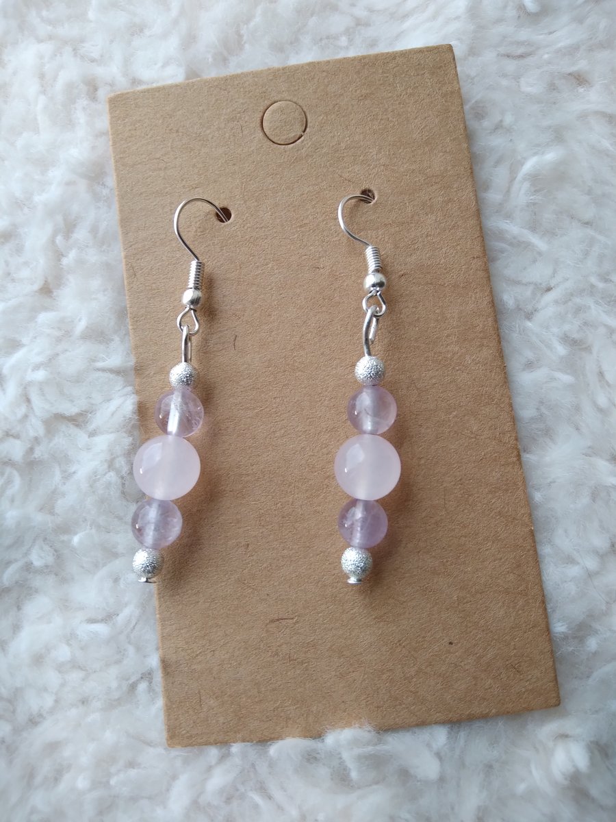 ChrissieCraft Amethyst & Rose Quartz silvertone earrings