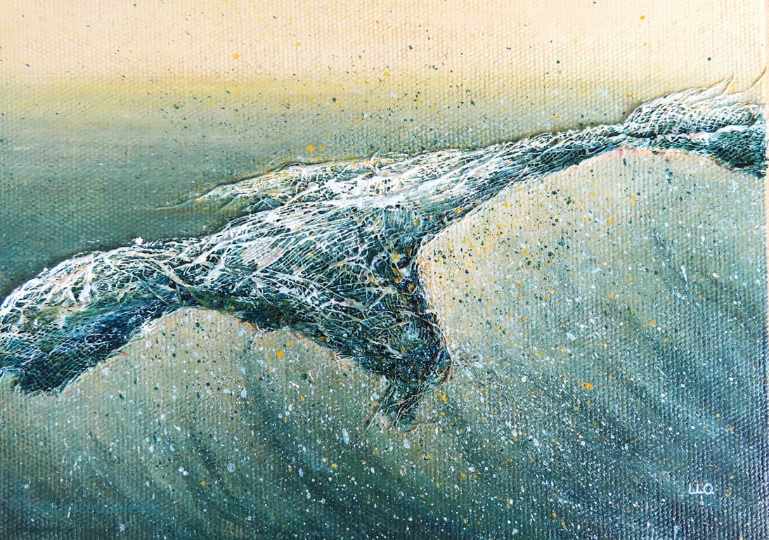 Green Glass breaking wave mixed media surf art picture series