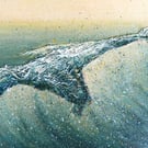 Green Glass breaking wave mixed media surf art picture series