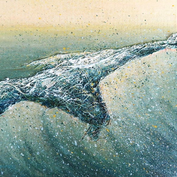 Green Glass breaking wave mixed media surf art picture series