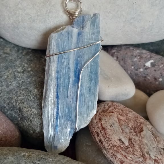 Wire-wrapped natural Kyanite necklace