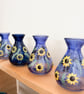 Small Blue Glass Vase Hand Painted With Sunflowers  - Image 10