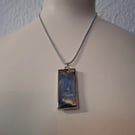 Blue and Gold Long  Rectangle Shaped Hand Made Resin Crafted Pendant 
