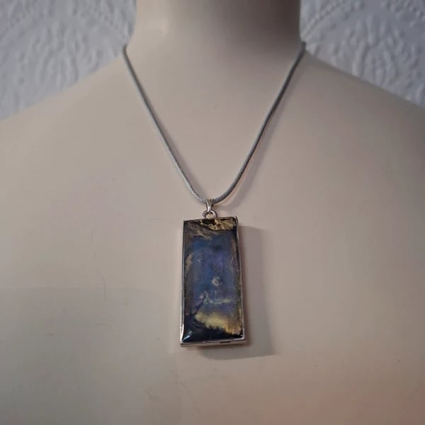 Blue and Gold Long  Rectangle Shaped Hand Made Resin Crafted Pendant 