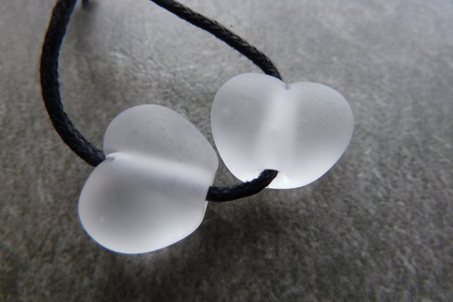 clear frosted hearts, lampwork glass beads