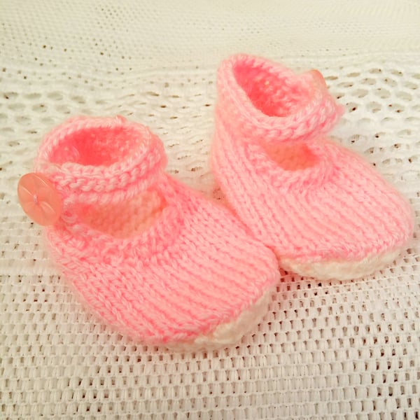 Pink and White Knitted Mary Jane Shoes for a Premature Baby, Baby Gift