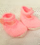 Pink and White Knitted Mary Jane Shoes for a Premature Baby, Baby Gift - Image 1