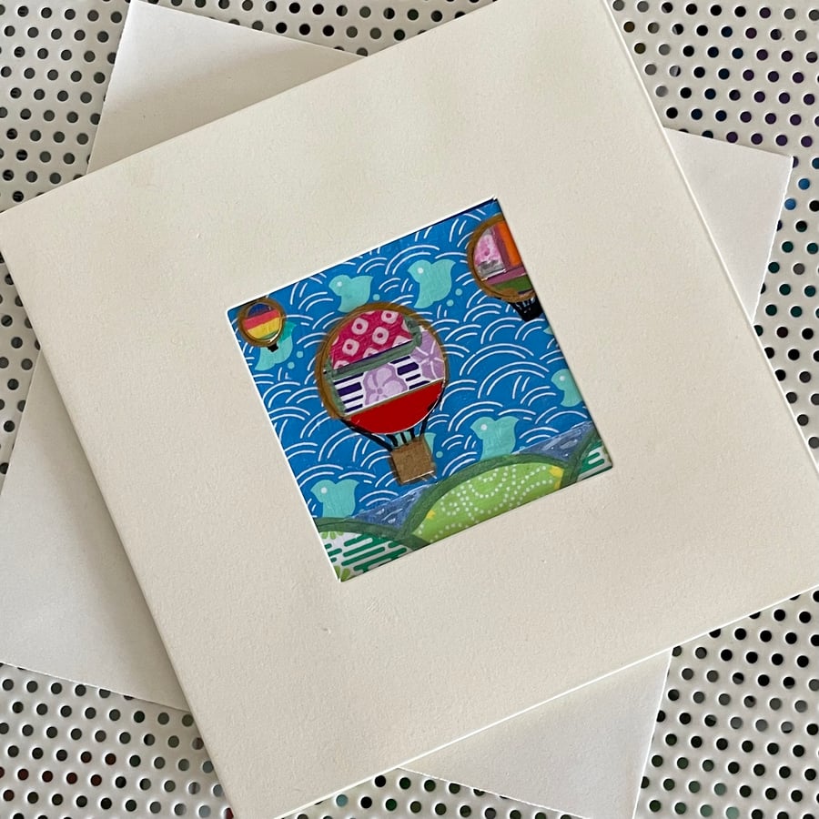 Blank card - handmade collage ‘Hot Air Balloons No.1’