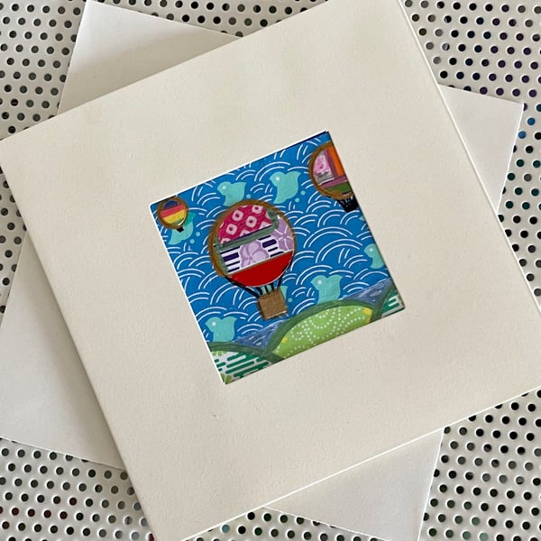 Blank card - handmade collage ‘Hot Air Balloons No.1’
