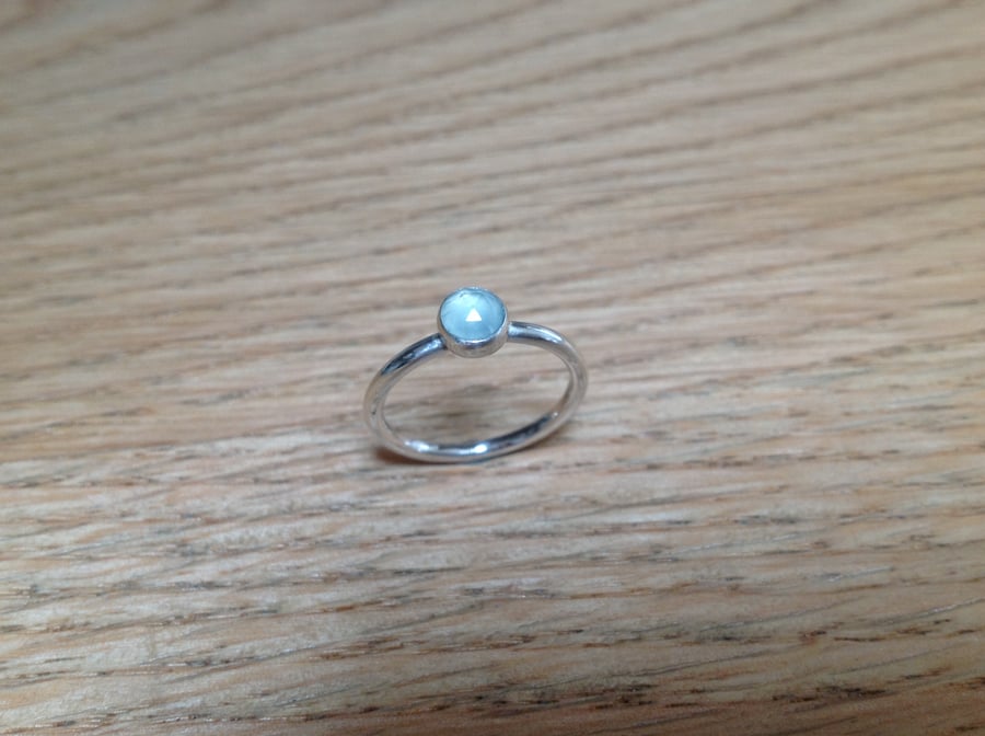 Aqua Chalcedony Sterling and Fine silver ring