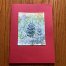 Hand painted Yule Christmas Card 'Red Stars at Night'