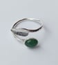 Sterling silver ring with leaf and green moss agate gemstone; adjustable size - Image 3