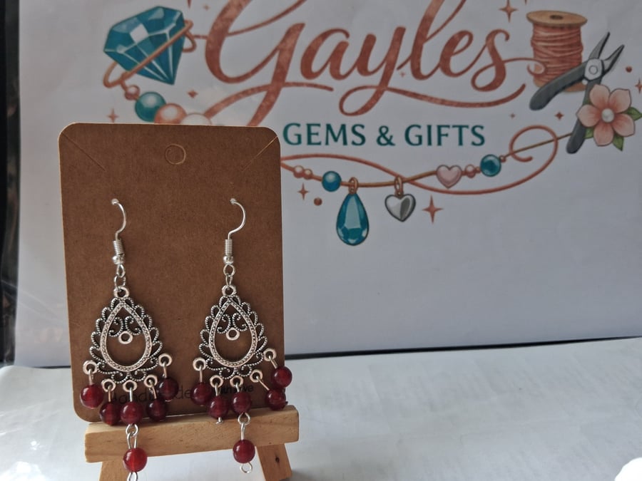 Ruby and silver drop earrings