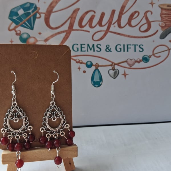 Ruby and silver drop earrings