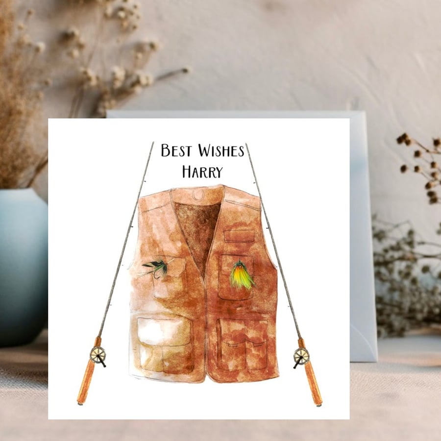 Personalised Watercolour Fly Fishing Card 