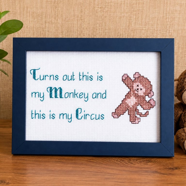 This Is My Monkey This Is My Circus – Funny Handmade Cross Stitch Gift 6x4