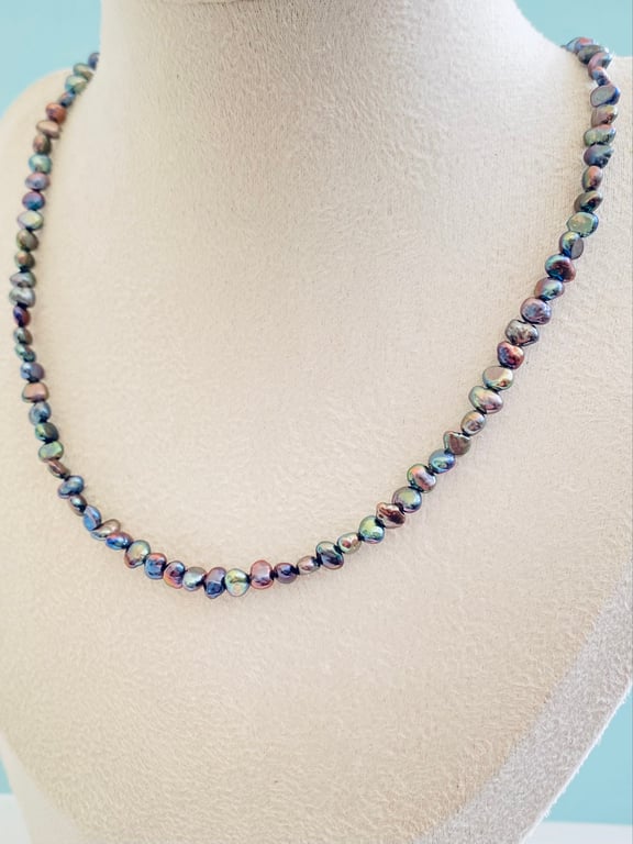  Black baroque freshwater pearl necklace in sterling silver 