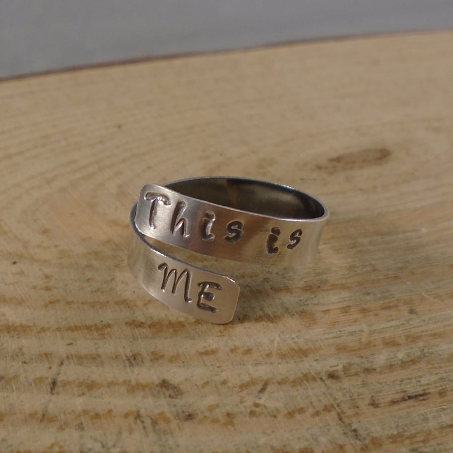 Sterling Silver Stamped This Is Me Adjustable Ring