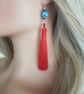 Red Silk Tassel earrings - Long