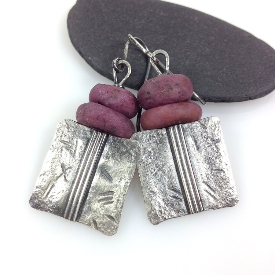 Silver and raw ruby Core earrings