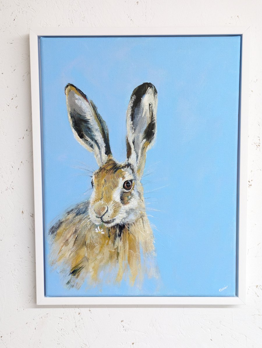 Hare painting in floating frame