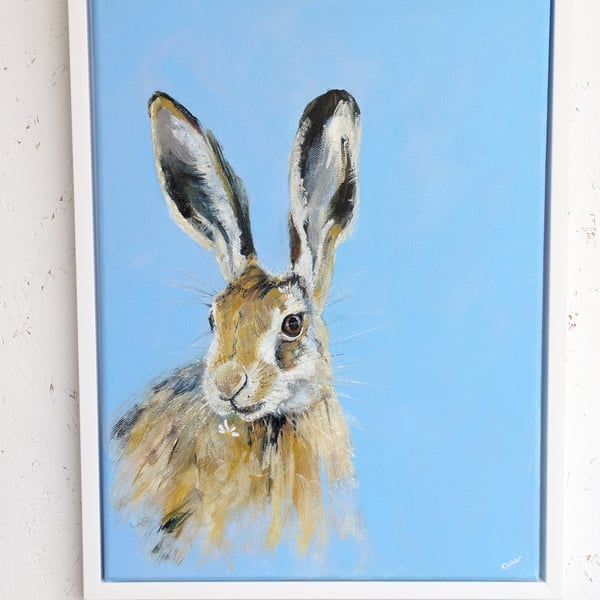 Hare painting in floating frame