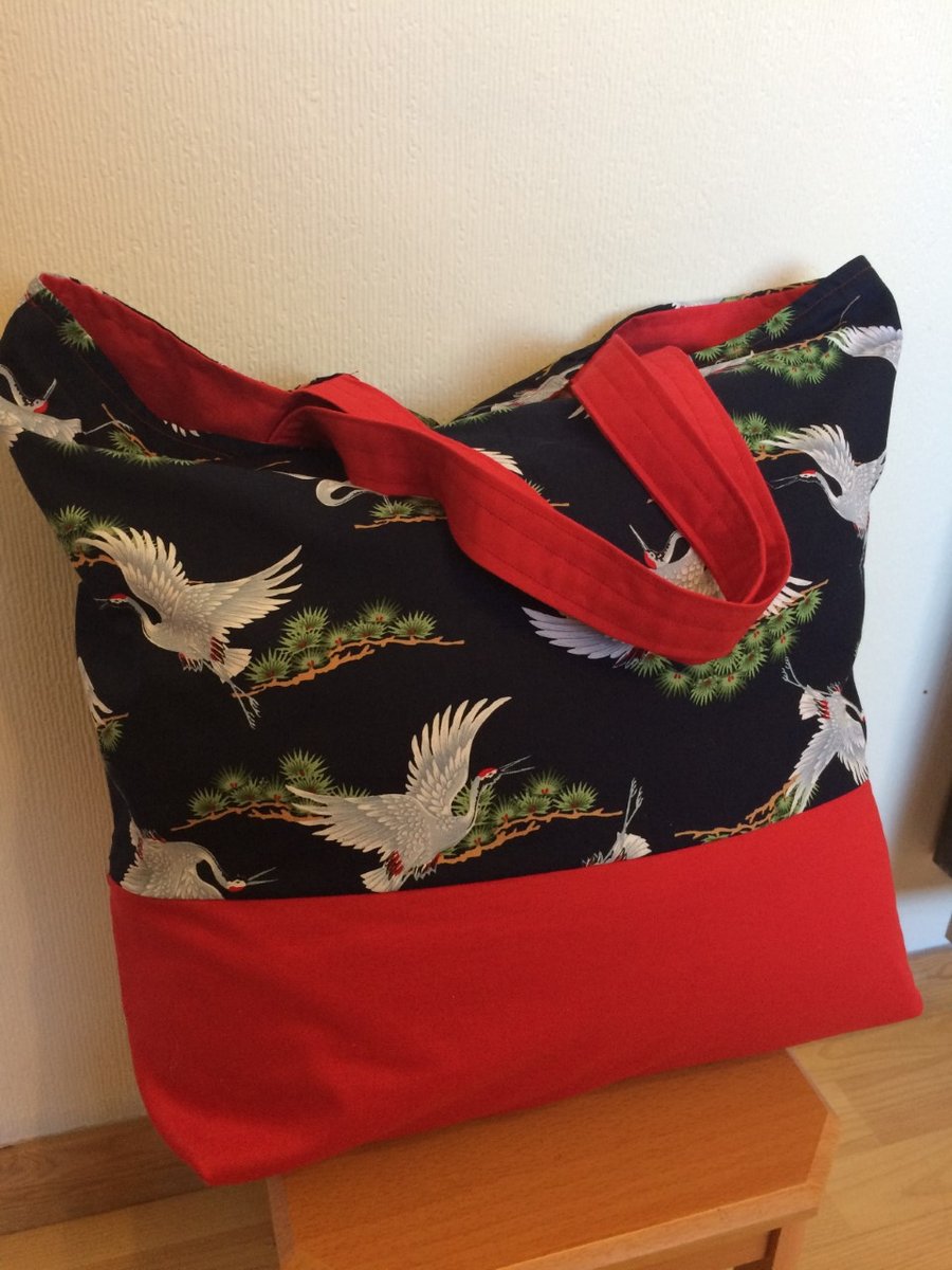 Ladies tote  shopping bag Japanese Cranes
