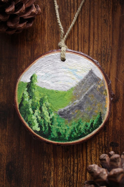 “The Valley” Handpainted  mini painting on wood slice. Original art piece.
