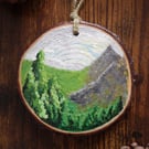 “The Valley” Handpainted  mini painting on wood slice. Original art piece.