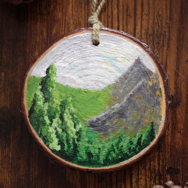 “The Valley” Handpainted  mini painting on wood slice. Original art piece.
