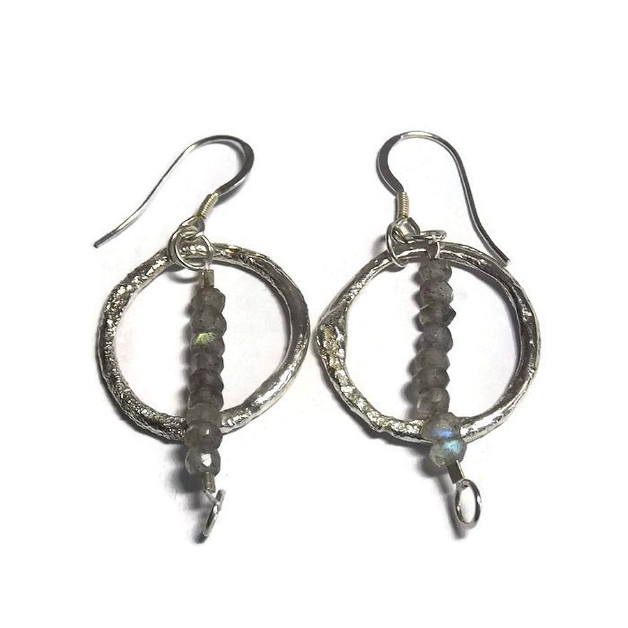 sterling silver hoop and faceted labradorite bead earrings