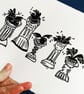 Birds in the Bath - lino cut print - Image 1