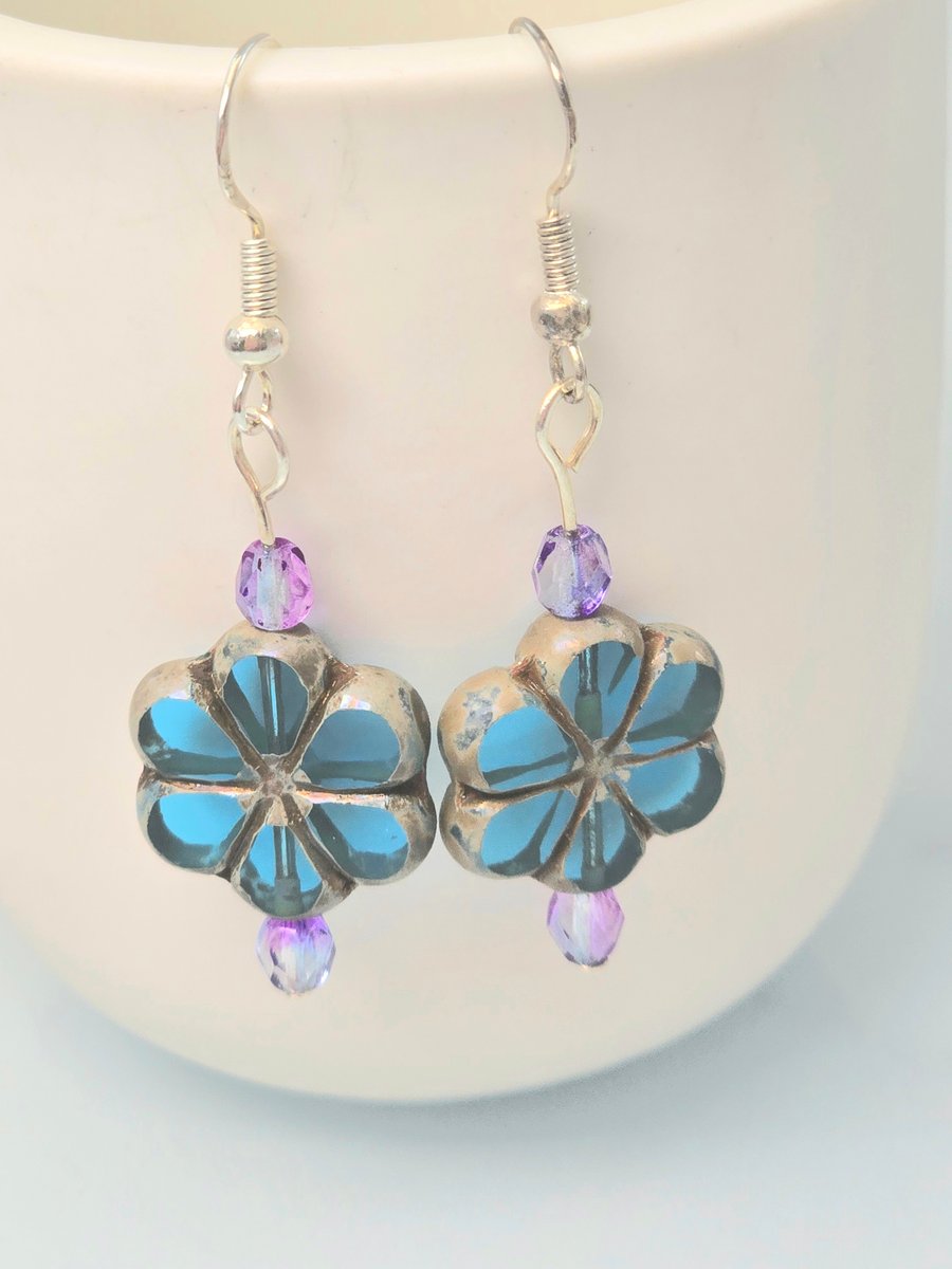 Hawaiian ocean blue flower earrings