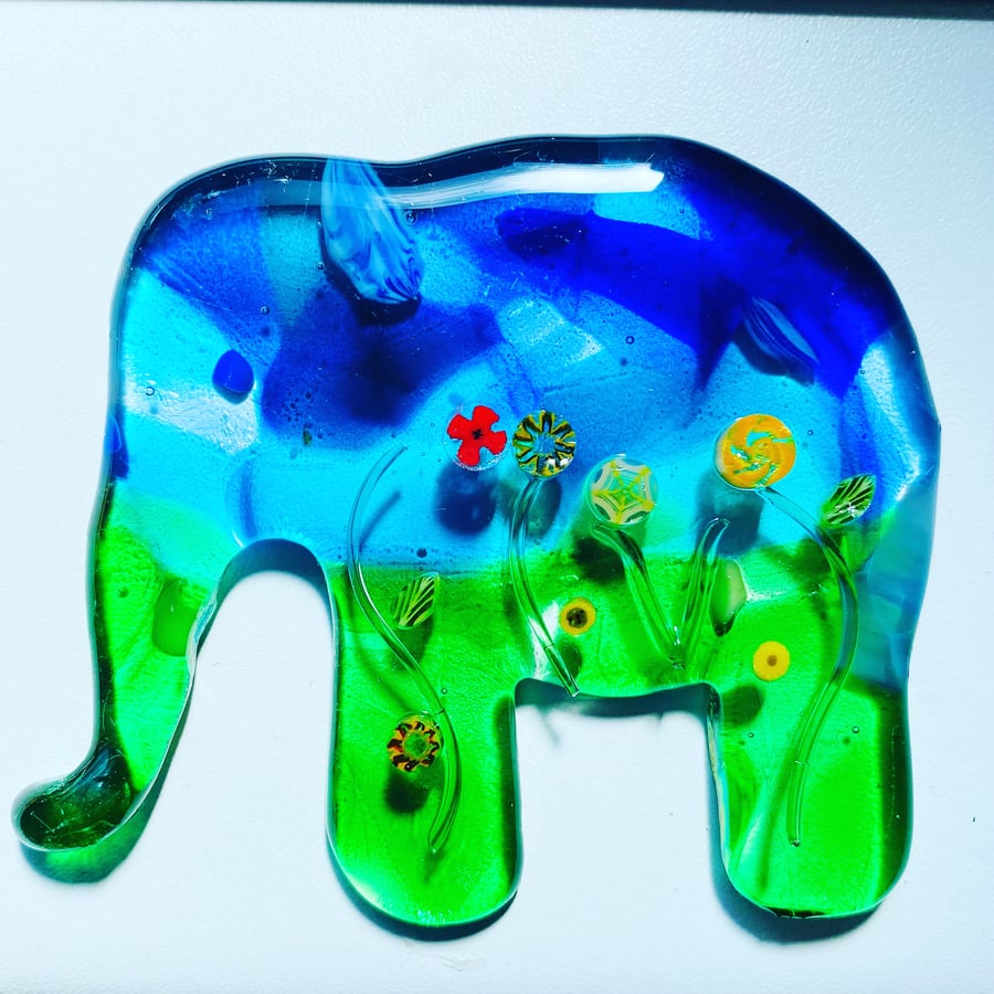Flora fused glass elephant 