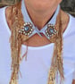 Sky Blue & Gold Vintage Crystal Detachable Collar -Sequinned Festival Accessory  - Image 5