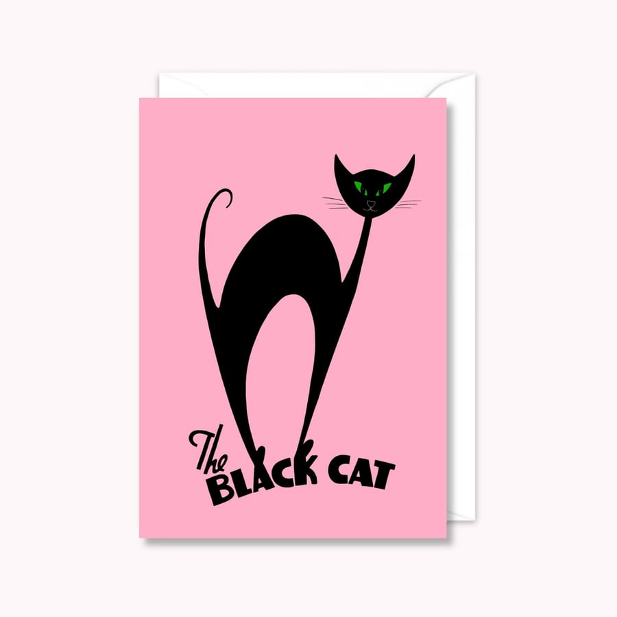 Atomic Black Cat Greeting Card: Good Luck Card (107)