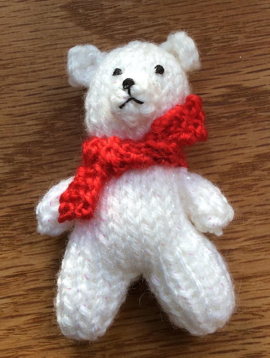 Miniature White Knitted Christmas  Teddy Bear
