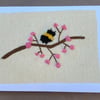 Bee & blossom hand embroidered card.