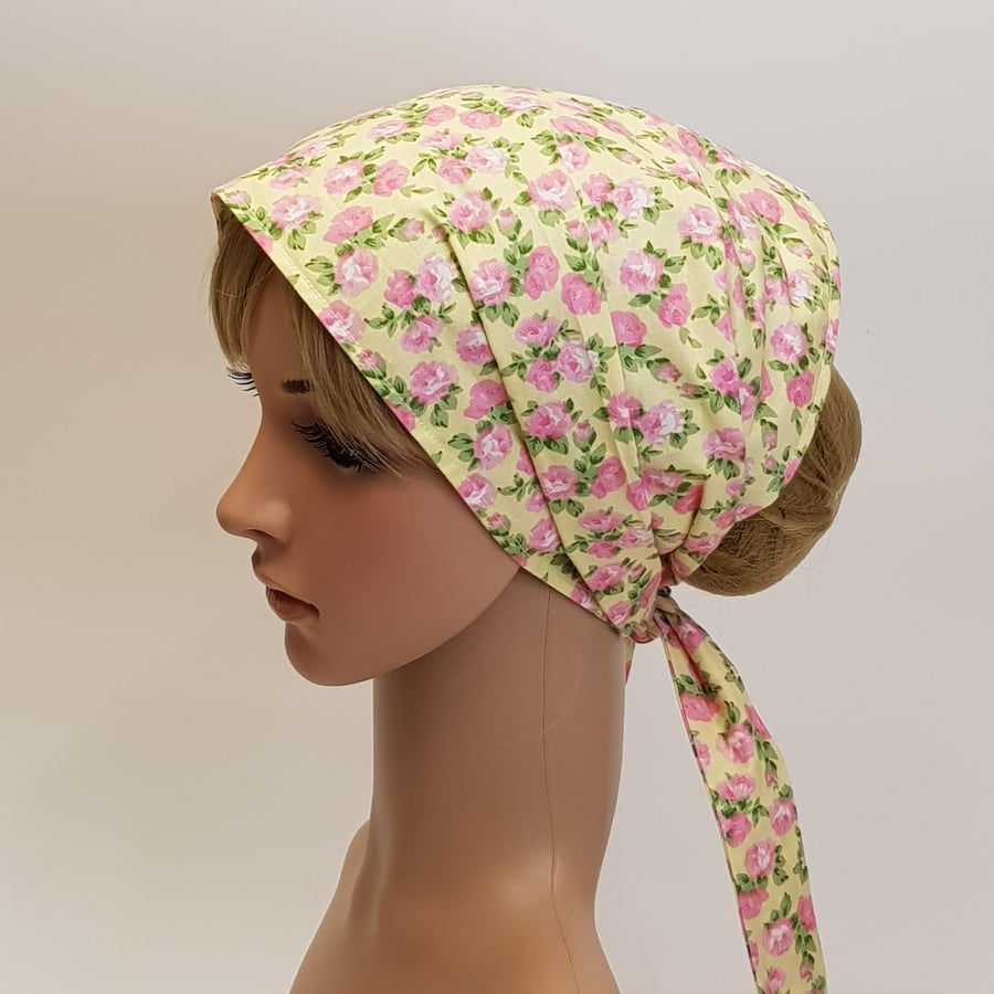 Cotton headband, wide floral head scarf, nurse hair covering, bandanna