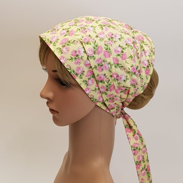 Cotton headband, wide floral head scarf, nurse hair covering, bandanna