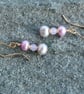 Pink and Grey Pearl Earrings with Lilac Swarovski Beads - 14k Gold Filled Hooks - Image 4