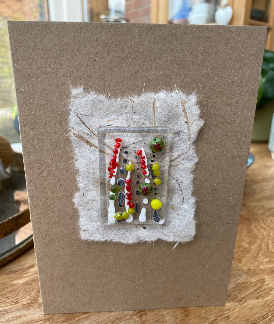 Fused glass abstract flowers card