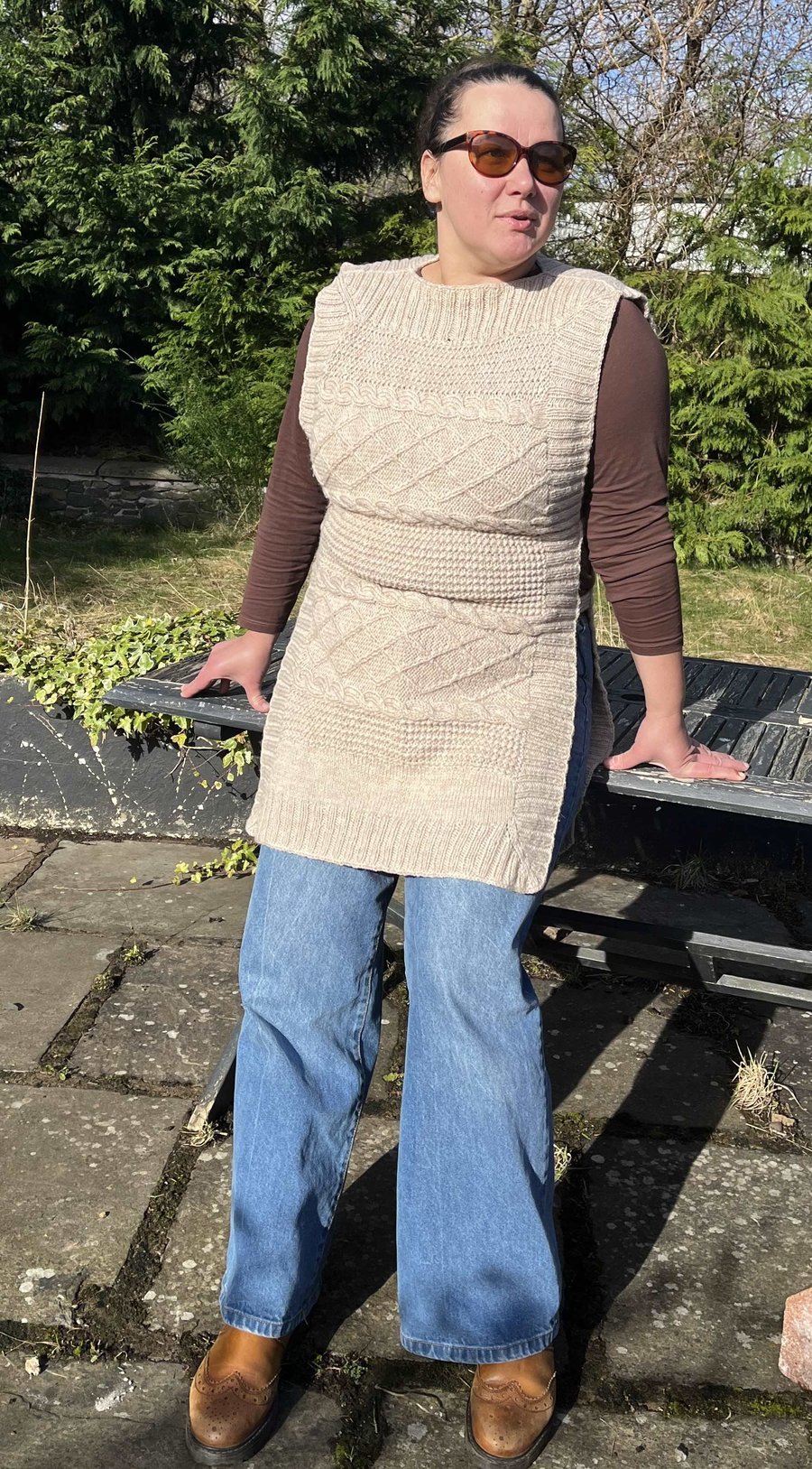 beige 100% natural wool poncho