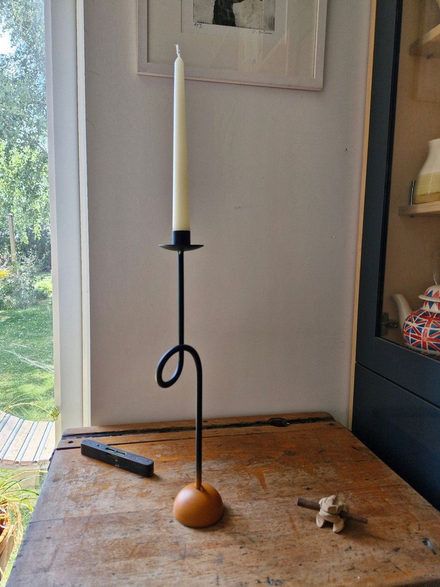 Single Metal Candle Holder Satin Black and Orange
