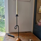 Single Metal Candle Holder Satin Black and Orange
