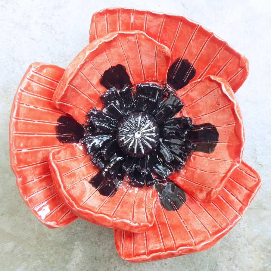 Oriental Poppy Ceramic Ornament - Handmade