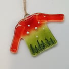 Xmas jumper tree decoration, Christmas tree ornament, fused glass, festive decor