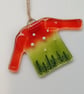 Xmas jumper tree decoration, Christmas tree ornament, fused glass, festive decor