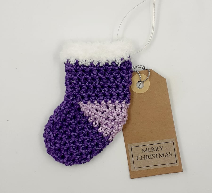 Purple Crochet Stocking Decoration  - Alternative to a Card 